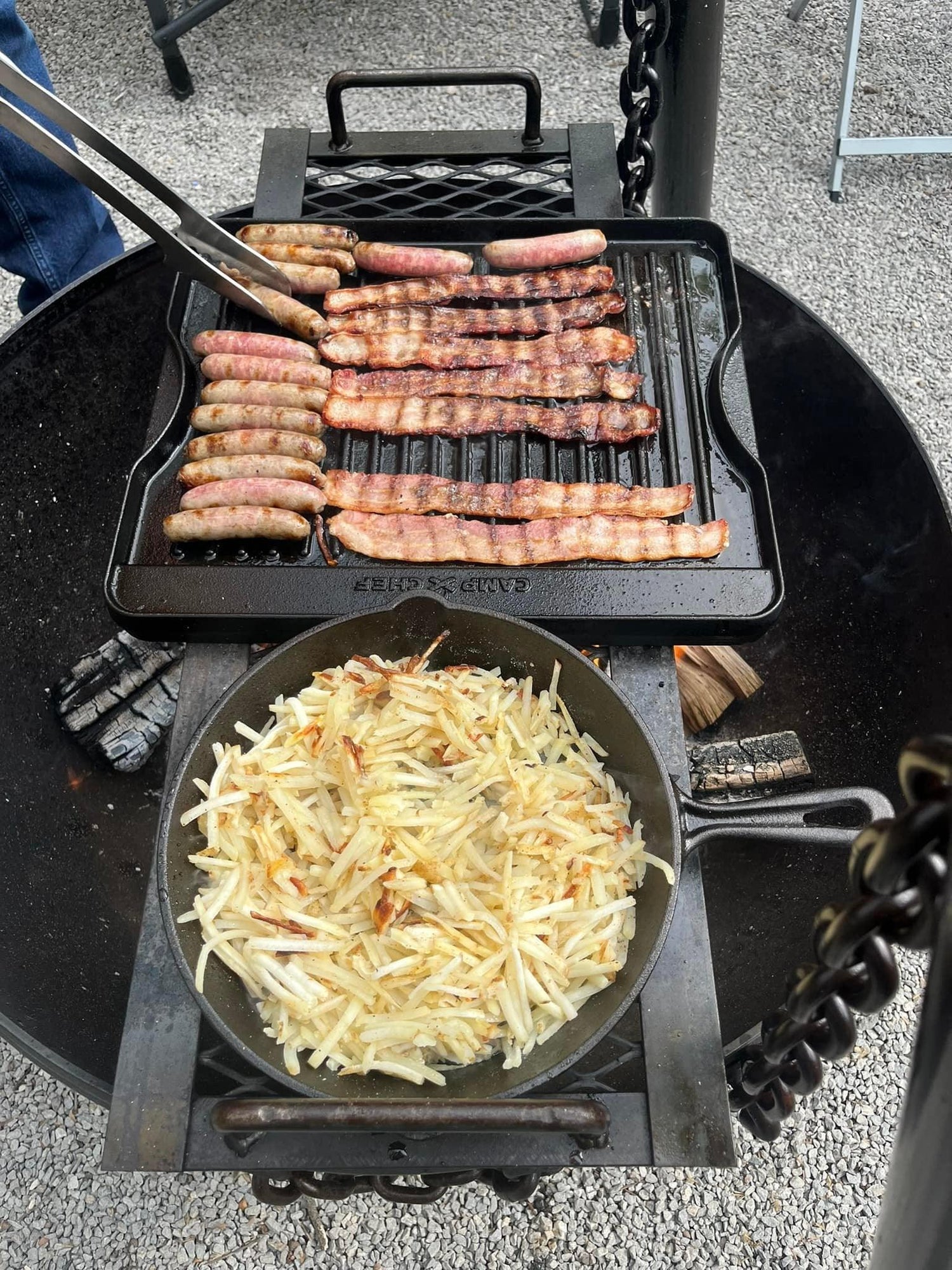 Fire Pit Grill Grate BBQ - Full Breakfast Campfire Cooking - Rough & Rigid