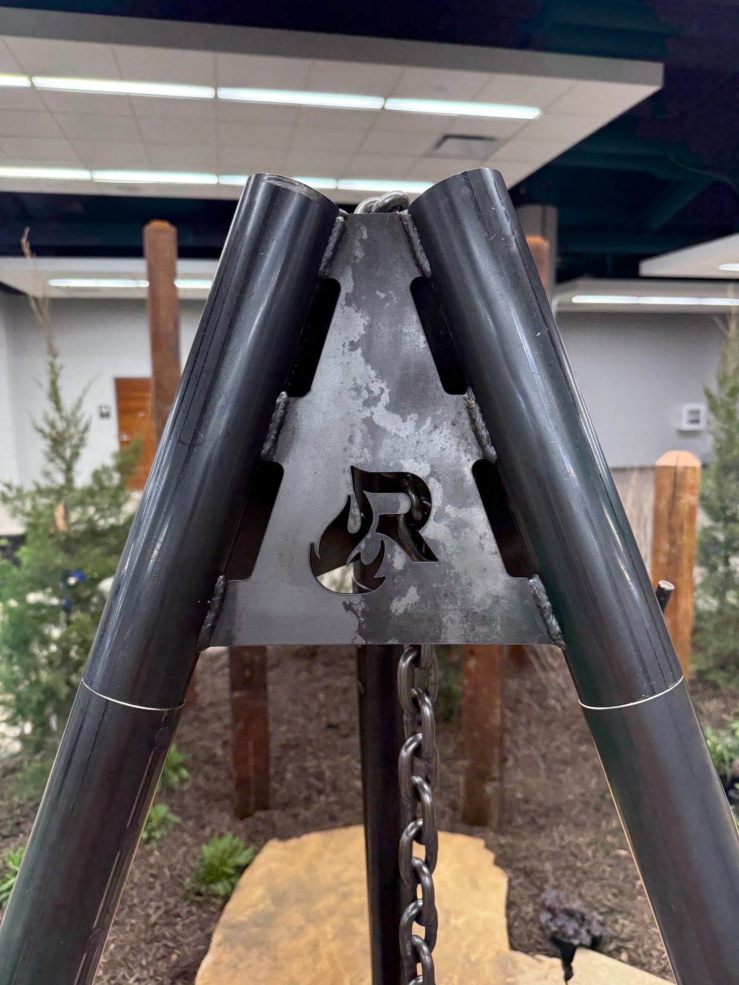 Top of Tripod with Custom Iron Logo - Rough & Rigid
