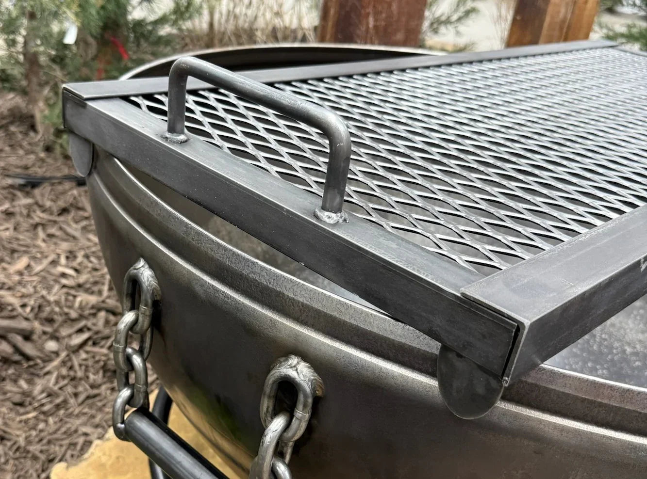 Fire Pit Grill Grate - Side of Grate Showing Holders - Rough & Rigid